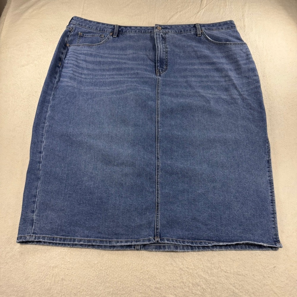 Edited by Remi Bader Denim Skirt Womens 26W Blue Excellent Front Slit Midi